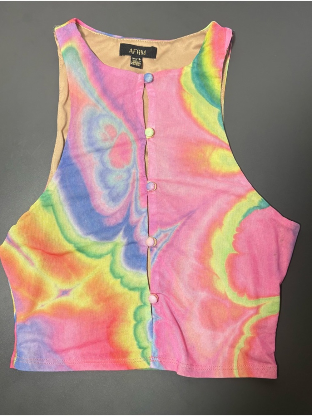 AFRM Calabra Multicolor Tie-Dye Button Front Mesh Crop Tank - Picture 3 of 8
